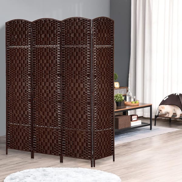 Brown 4 Panel Wicker Room Divider Hand Made Privacy Screen/Separator/Partition 