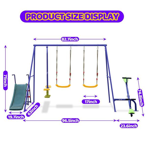 5 in-1 Multicolor Heavy-Duty Swing Set with Stand, Slide and