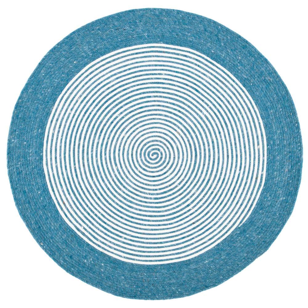 SAFAVIEH Braided Teal Ivory 4 ft. x 4 ft. Border Striped Round Area Rug BRD904M4R The Home Depot