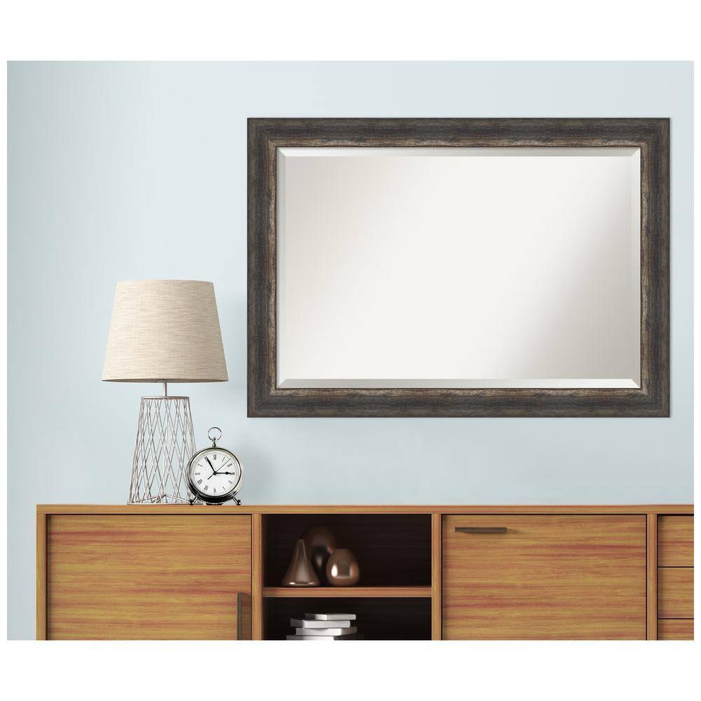Bark Rustic Char Beveled Wall Mirror 41x29 in Bronze and Silver