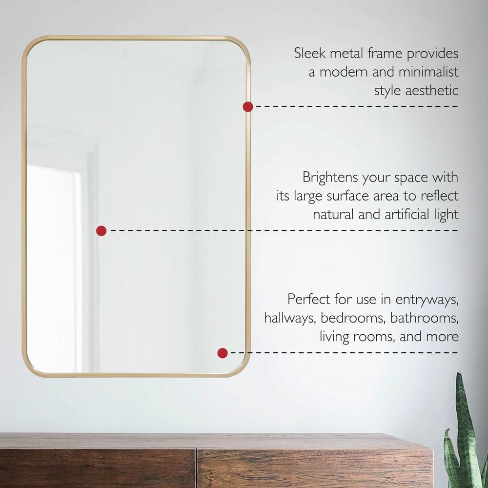 Elegant Isla 24" x 36" Gold Metal Framed Rectangular Wall Mirror