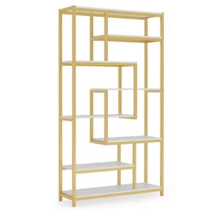 Earlimart 70.86 in. White and Gold Engineered Wood and Metal 8-Shelf Etagere Bookcase with Open Storage Shelves