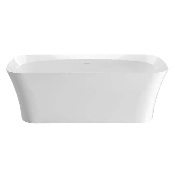 67 in. x 31 in. Acrylic Freestanding Soaking Bathtub with Center Drain in Gloss White