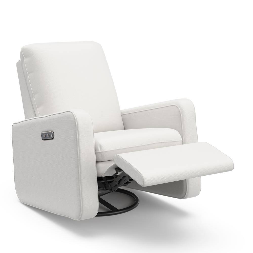 Ivory Basketweave Fully Upholstered Power Recliner Swivel Glider