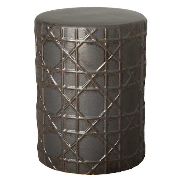 Emissary Cane 18 in. H Gunmetal Round Ceramic Garden Stool