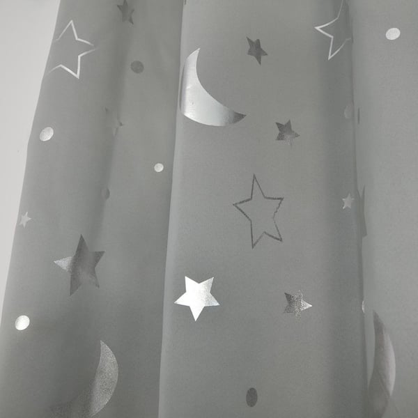 Pro Space Silver Star Printed Gray 52 in. W x 96 in. L Blackout Curtain for  Kids Room (2-Panels) KC2BSS5296G - The Home Depot