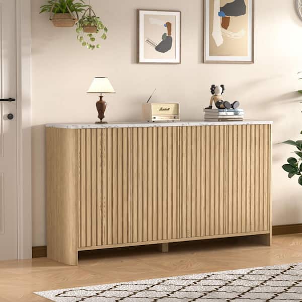 Yellow 60.24 in. W Accent Storage Cabinet Sideboard with Adjustable Shelves and Fluted Doors