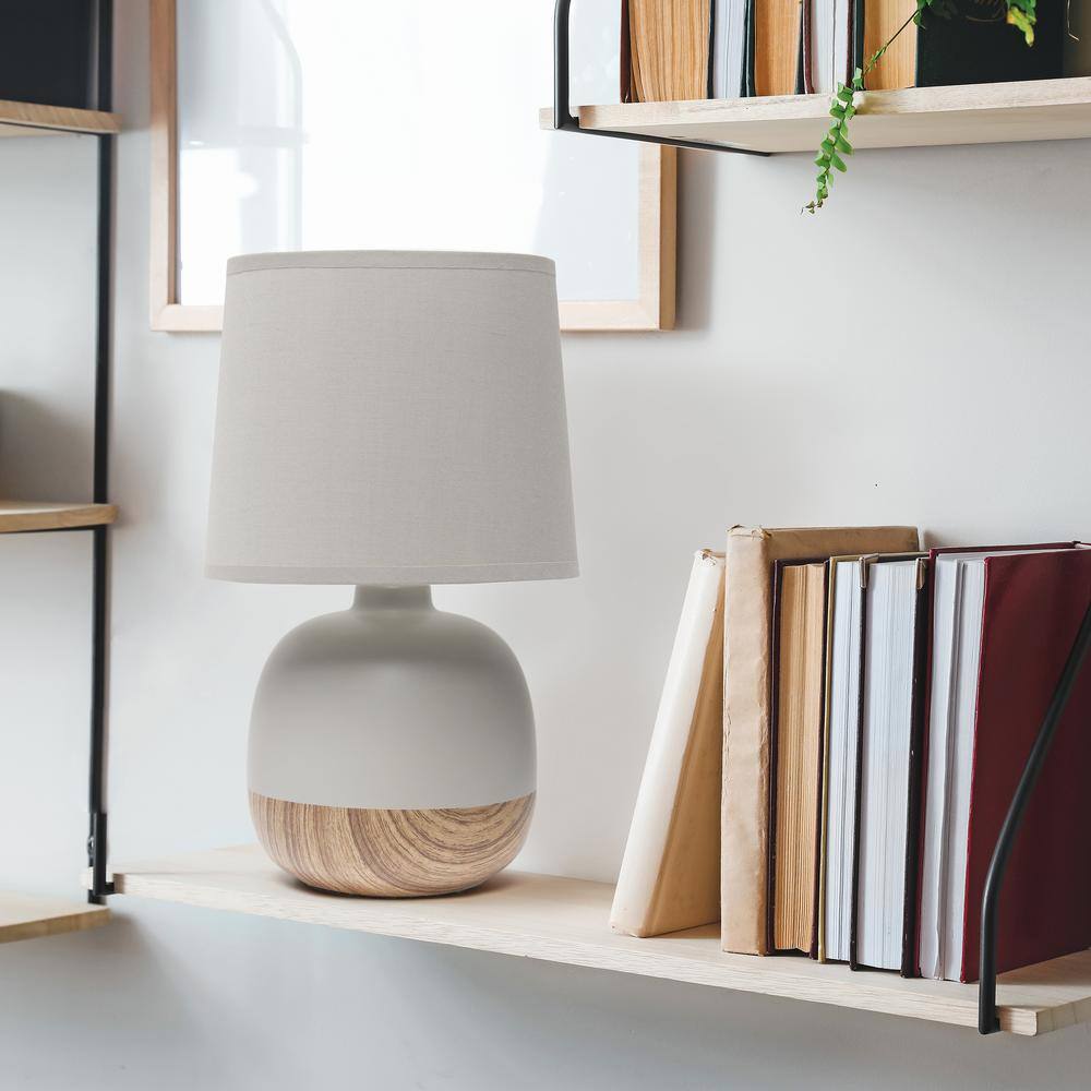 Petite Light Wood and Gray Ceramic Table Lamp