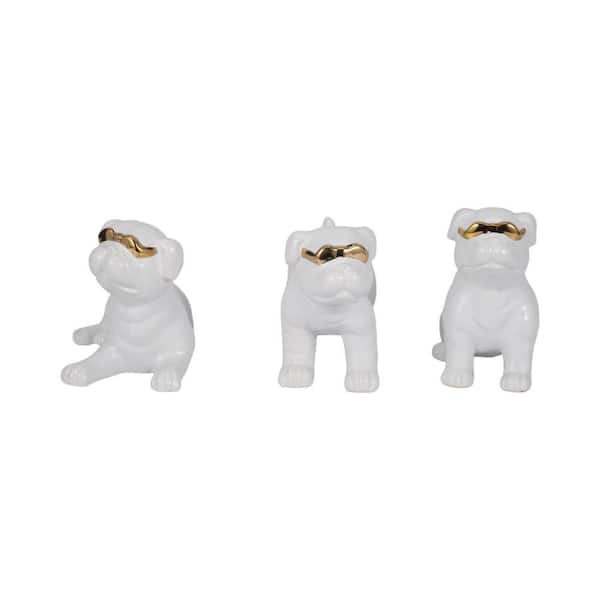 Liv & Skye White 7 in. x 6 in. Stoneware Pugs with Sunglasses Figurines (Set of 3)