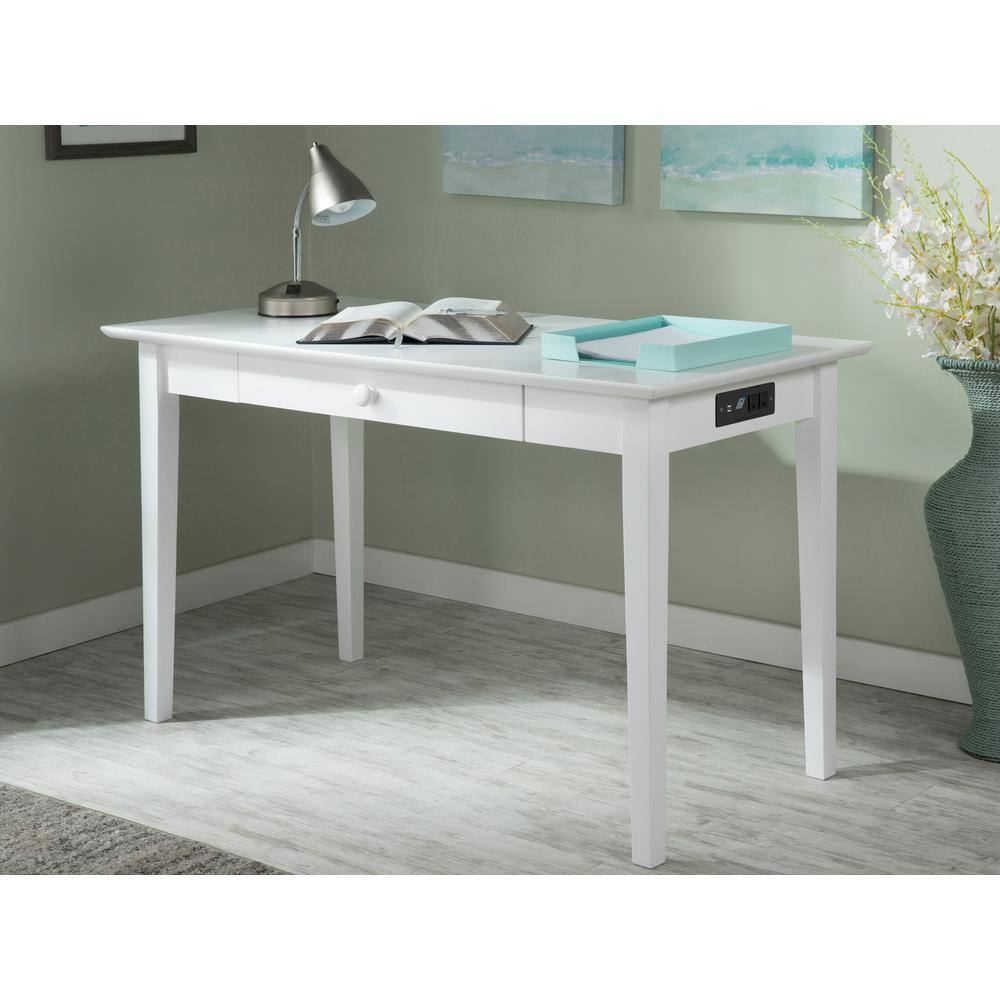 Eco-Friendly White Hardwood Shaker Desk with Charging Drawer