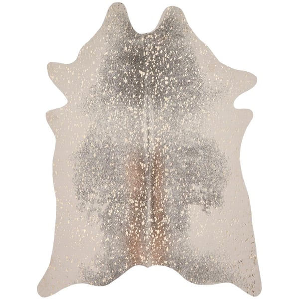 LOLOI II Bryce Pewter/Gold 3 ft. 10 in. x 5 ft. Modern Faux Cowhide Area Rug