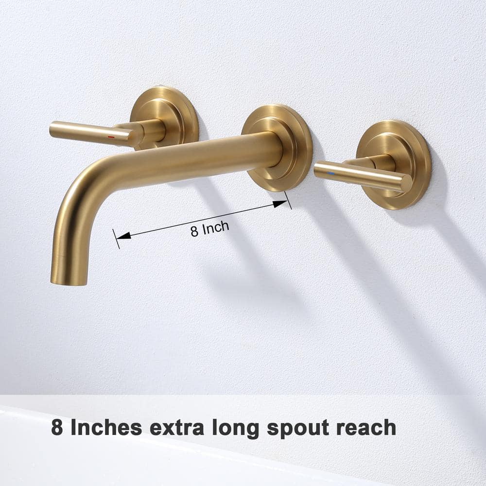 Brushed Gold Wall Mounted Double Handle Brass Faucet