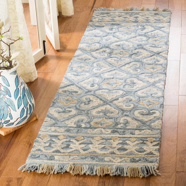 Blossom 2 ft. x 11 ft. Light Beige/Blue Ogee Runner Rug