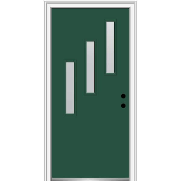 MMI DOOR 32 in. x 80 in. Davina Left-Hand Inswing 3-Lite Frosted Glass Painted Fiberglass Prehung Front Door on 4-9/16 in. Frame
