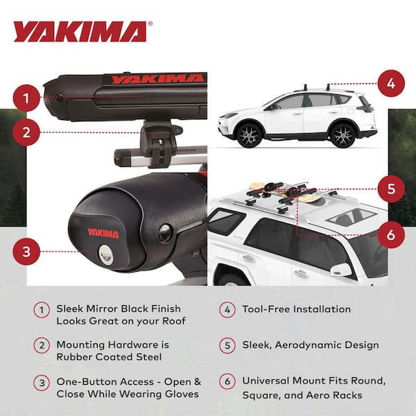 Yakima FatCat EVO 4-Skis or 2-Snowboards Mount Roof Rack, Fits T