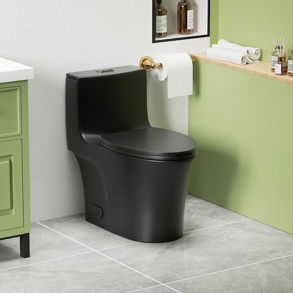 1.1/1.60 GPF Dual-Flush 1-Piece Elongated Toilet, Soft Closing Seat,Water-Saving 1000 g MAP,Matte Black