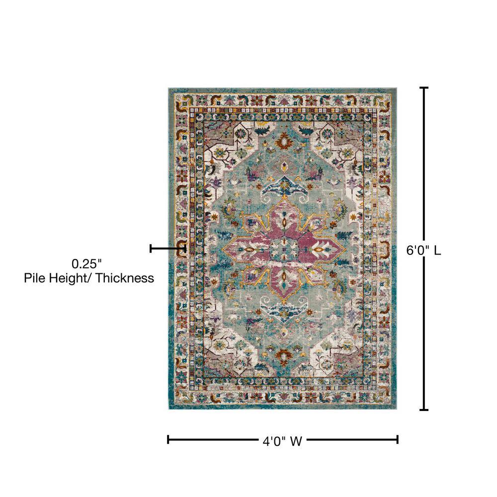 Aria Blue and Cream 4' x 6' Synthetic Area Rug