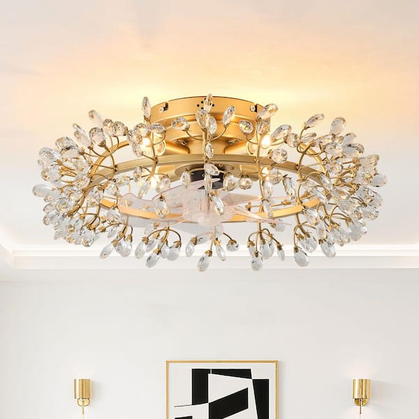 IHOMEadore 22.8 in. Indoor White Crystal Caged Flush Mount Ceiling Fan ...