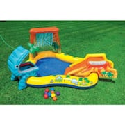 76 in. x 6.375 in. Deep Dinosaur Play Center Kiddie Pool and Inflatable Rainbow Ring Water Play
