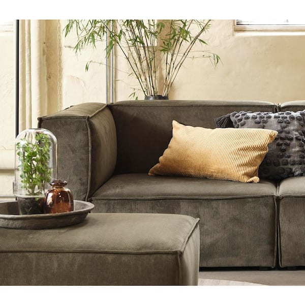 Nyhus Dockson End Left Square Fabric Occasional Chair in Olive Green Corduroy