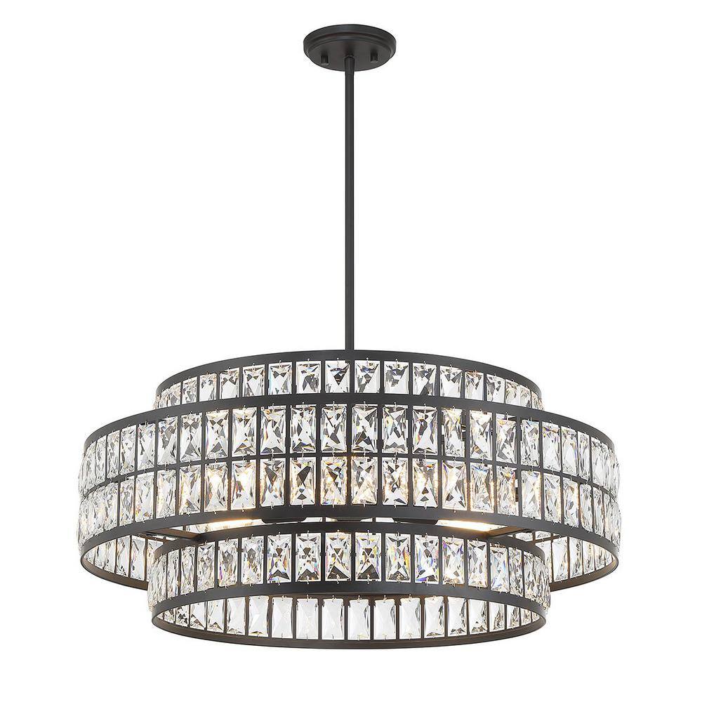 Renzo Matte Black 6-Light Crystal Drum Pendant