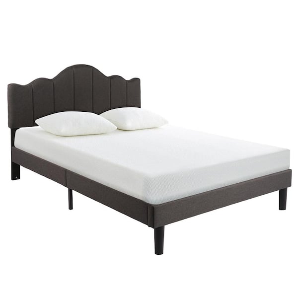 VECELO 54.3 In. W Gray Full Size Platform Bed Frame/Fabric Upholstered ...