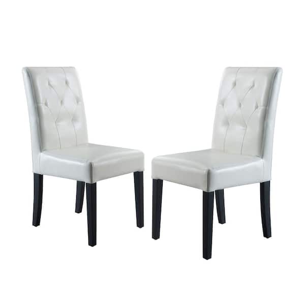 Noble House Gentry White Bonded Leather Tufted Dining Chairs (Set of 2)