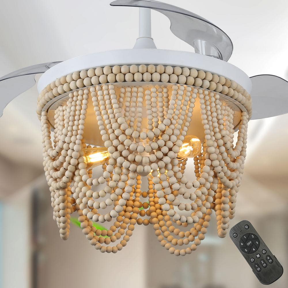Jenne 42" White Bohemian Ceiling Fan with Beaded Shade and Remote
