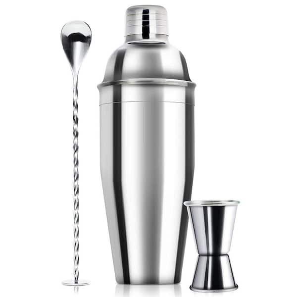 24 oz. Stainless Steel Cocktail Shaker Bar Set with Measuring Jigger and Mixing Spoon for Bar Bartending, Silver(1-Pack)