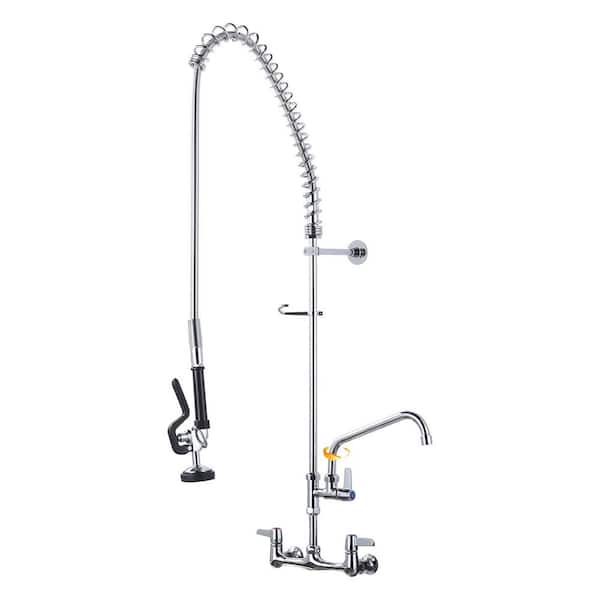 VEVETTA 43 in. H Commercial Triple-Handle Pull Down Sprayer Kitchen Faucet with 360° Spout Swivel in Polished Chrome