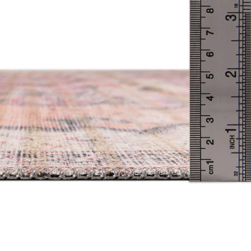 Beige Pink Synthetic Reversible Indoor Runner Rug