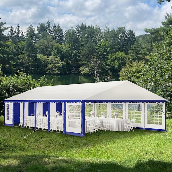 PHI VILLA 20 ft. x 40 ft. Outdoor Canopy Party Tent in White and Blue With Removable Side Walls