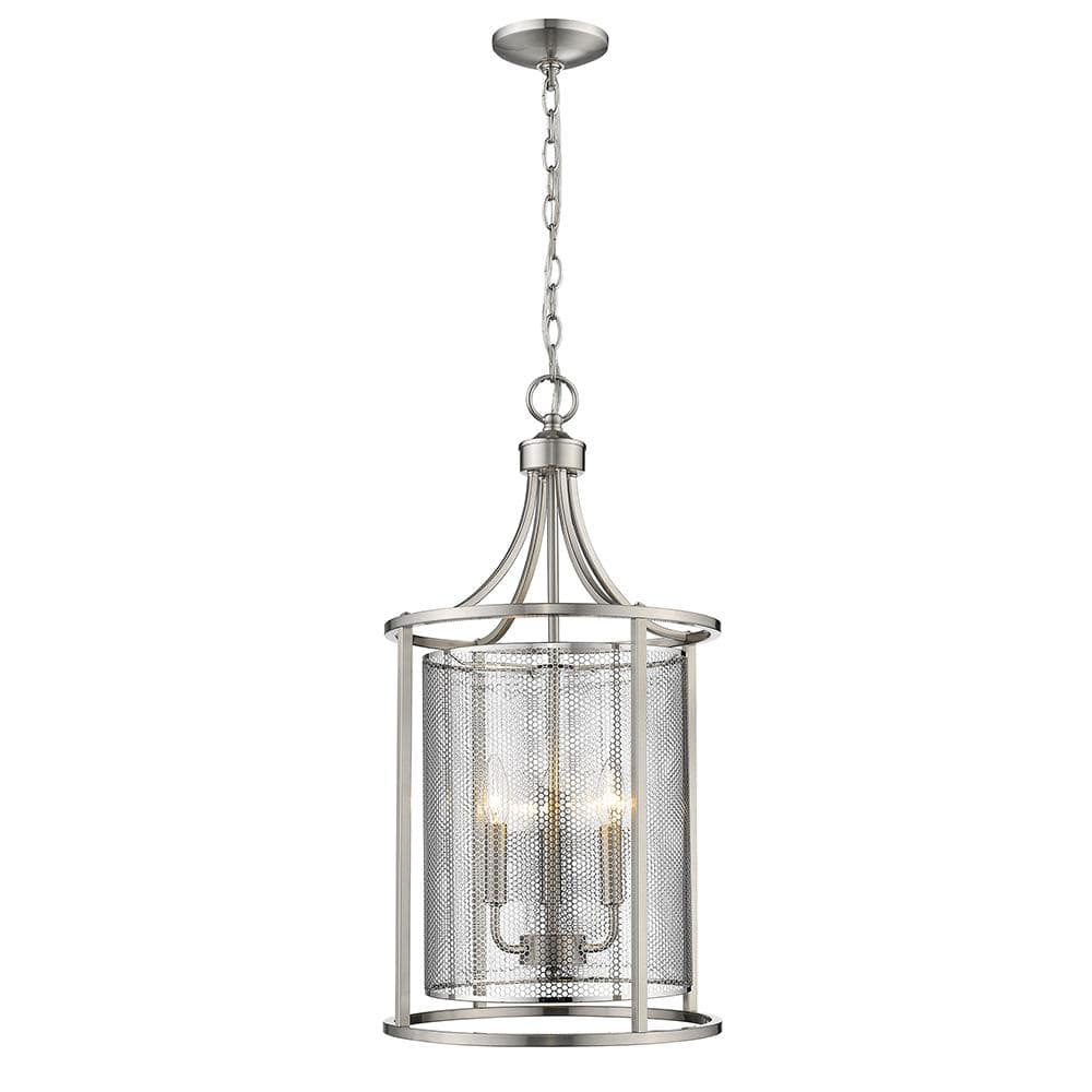 Verona 14 in. W x 27 in. H 3-Light Brushed Nickel Pendant Light with Steel 