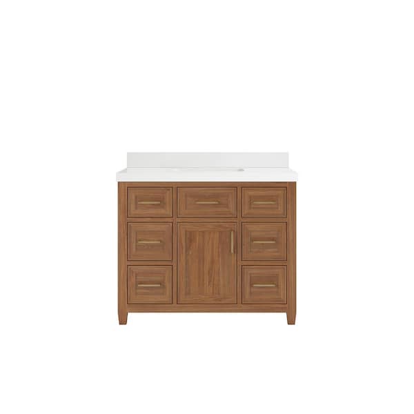 Willow Collections Santa Monica 42 in. W x 22 in. D x 36 in. H Single Sink Bath Vanity in Dark Natural with 2 in. White Quartz Top