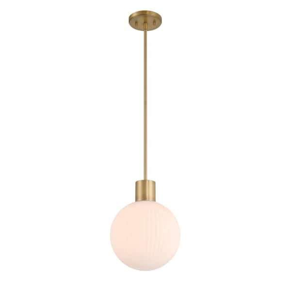 Fenton 60-Watt 1-Light Legacy Brass Globe Pendant Light with White Striped Glass Shade, No Bulb Included