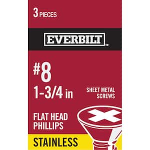 #8 x 1-3/4 in. Phillips Flat Head Stainless Steel Sheet Metal Screw (3-Pack)