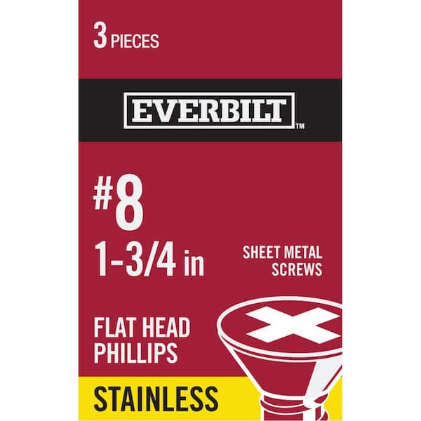 Everbilt #8 x 1-3/4 in. Phillips Flat Head Stainless Steel Sheet Metal Screw (3-Pack)