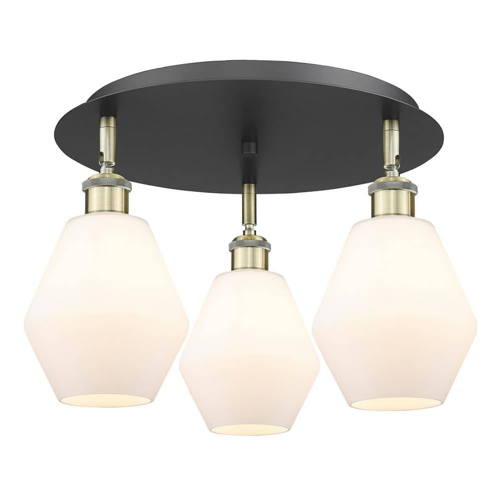 UPC 745684952671 product image for Cindyrella 17.75 in. 3-Light Black Antique Brass Industrial Flush Mount with See | upcitemdb.com