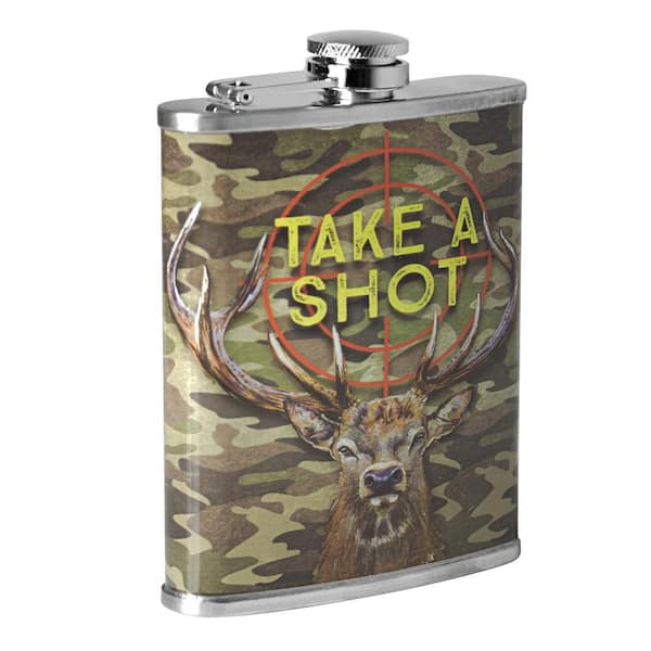 8 oz. Multi-Colored Take A Shot Leak-Proof Stainless Steel Liquor Flask for Whiskey, Vodka and Tequila-(Take A Shot)
