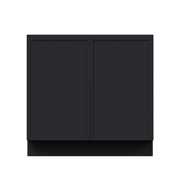 36 in. W x 24 in. D x 34.5 in. H RTA Solid Wood Frame Shaker Full Height Door Kitchen Cabinet in Ebony Black
