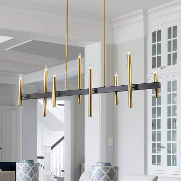 EDISLIVE Axis 8-Light 56 in. Black and Gold Mid-century Linear Chandelier