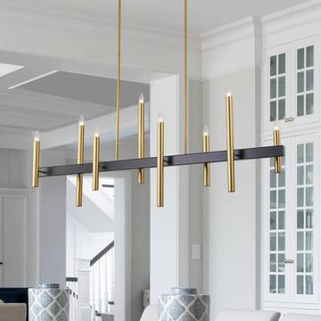 EDISLIVE Axis 8-Light 56 in. Black and Gold Mid-century Linear Chandelier 81010000051788