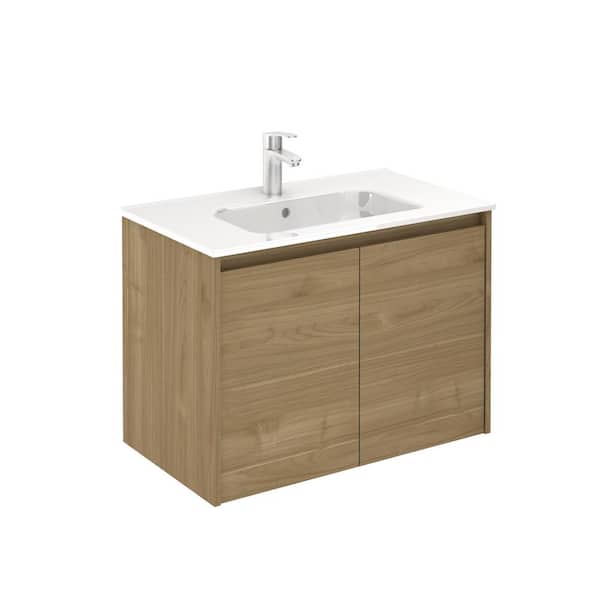 ROYO Sansa 32 in. W x 18 in. D x 23 in. H Vanity with Doors in Toffee Walnut with Ceramic White Basin