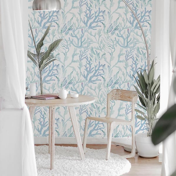 Aqua Coral Reef Vinyl Peel and Stick Wallpaper Roll (Covers 28 sq. ft.)