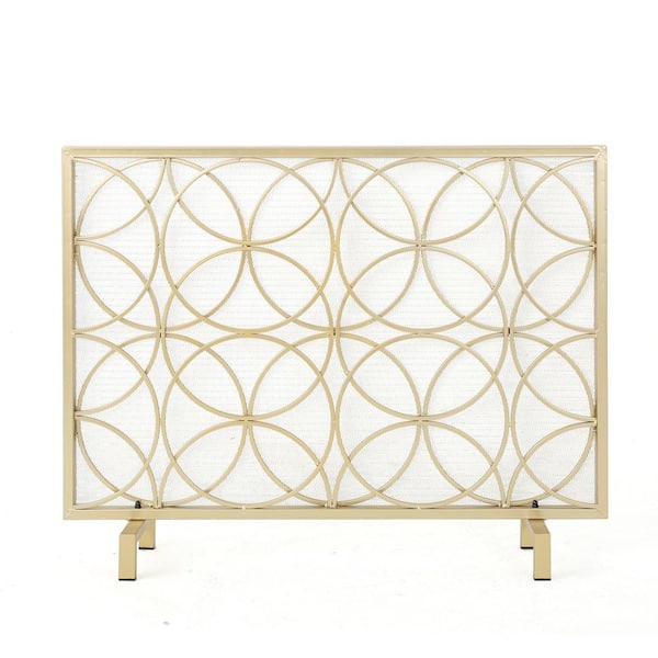 Noble House Valeno Gold Iron 1-Panel Fireplace Screen