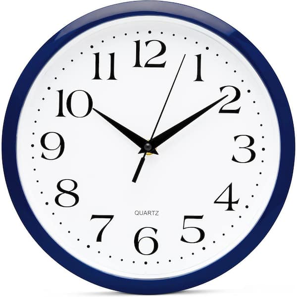 Afoxsos 10 in. Round Navy Blue Analog Plastic Frame Non Ticking Wall Clock Battery Operated