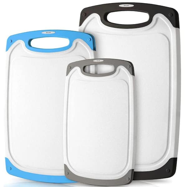 Zulay Kitchen 3-Piece Set Polypropylene Non-Slip Kitchen Plastic Cutting Board with Juice Groove