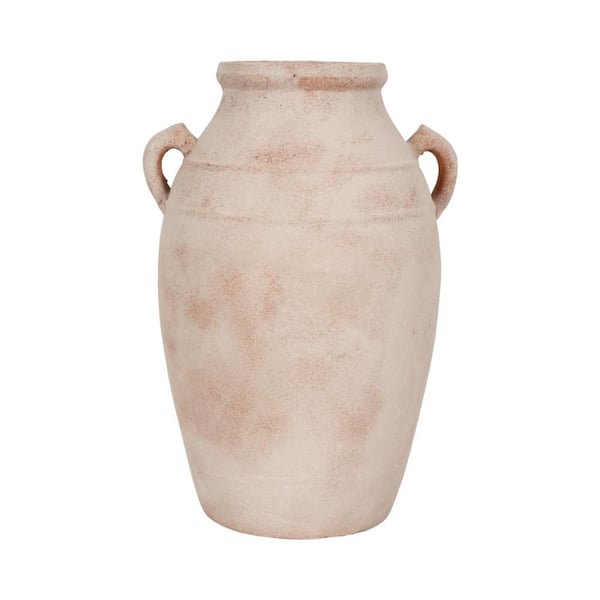 Liv & Skye 19 in. Red Ceramic Round Weathered Decorative Vase