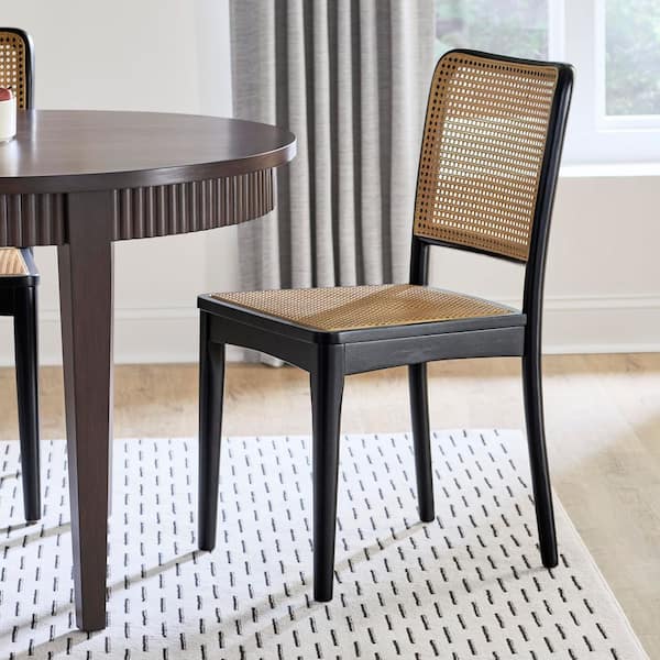Ellery Black Wood Dining Chair with Synthetic Rattan Seat (Set of 2)