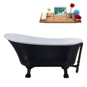 55 in. Acrylic Clawfoot Non-Whirlpool Bathtub in Matte Black With Matte Black Clawfeet And Matte Oil Rubbed Bronze Drain